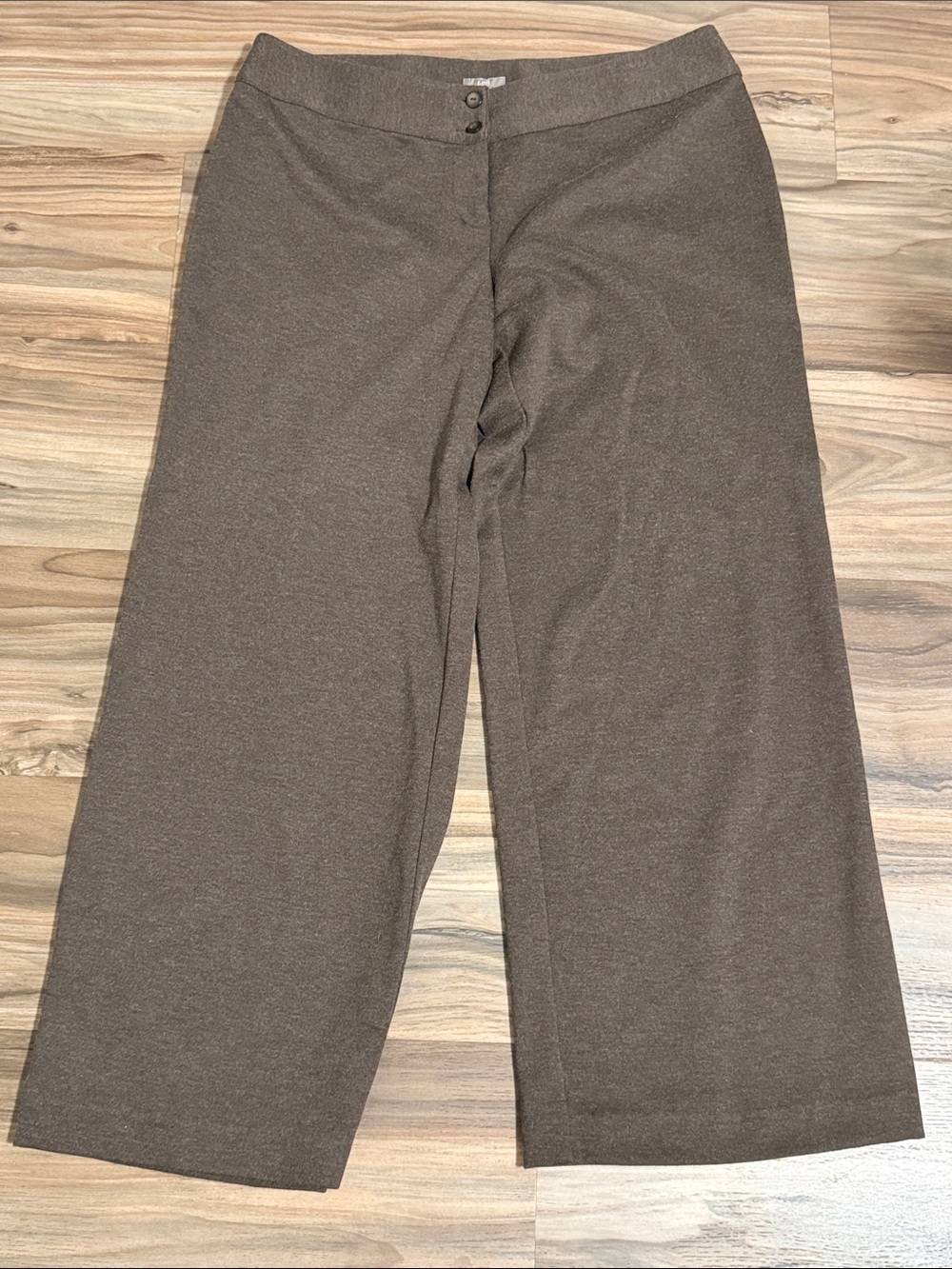 J. Jill Ponte Knit Wide-Leg Pants Brown Heather Women’s Sz. 14P Zip Fly Casual